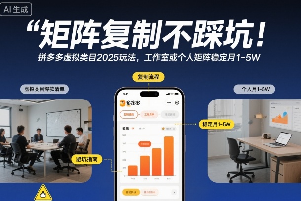 矩阵复制不踩坑！拼多多虚拟类目2025玩法，工作室或者个人矩阵稳定月1-5W【揭秘】汇创网-网创项目_汇创网_中创网_福缘网_冒泡网_网创项目平台汇创网