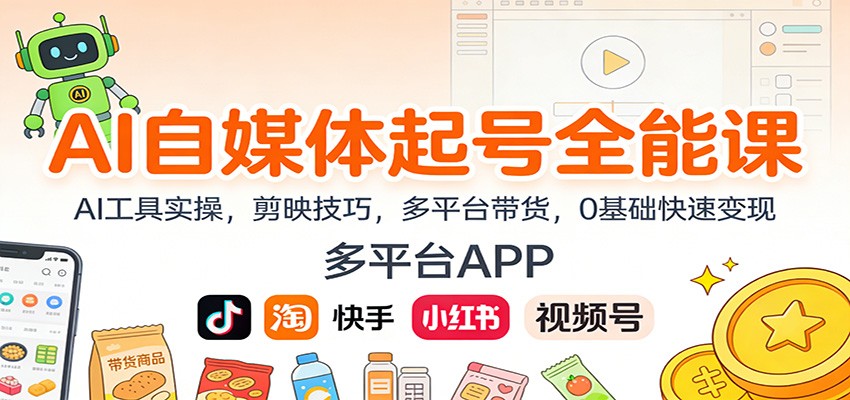 AI自媒体起号全能课：AI工具实操，剪映技巧，多平台带货，0基础快速变现汇创网-网创项目_汇创网_中创网_福缘网_冒泡网_网创项目平台汇创网