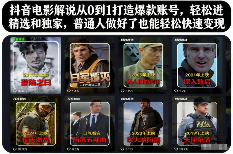抖音电影解说从0到1打造爆款账号，轻松进精选和独家，普通人做好了也能轻松快速变现汇创网-网创项目_汇创网_中创网_福缘网_冒泡网_网创项目平台汇创网