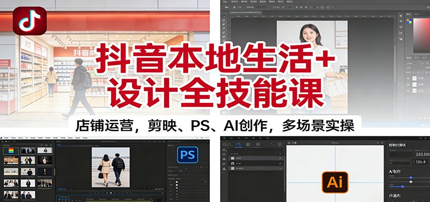 抖音本地生活+设计全技能课：店铺运营，剪映、PS、AI创作，多场景实操汇创网-网创项目_汇创网_中创网_福缘网_冒泡网_网创项目平台汇创网