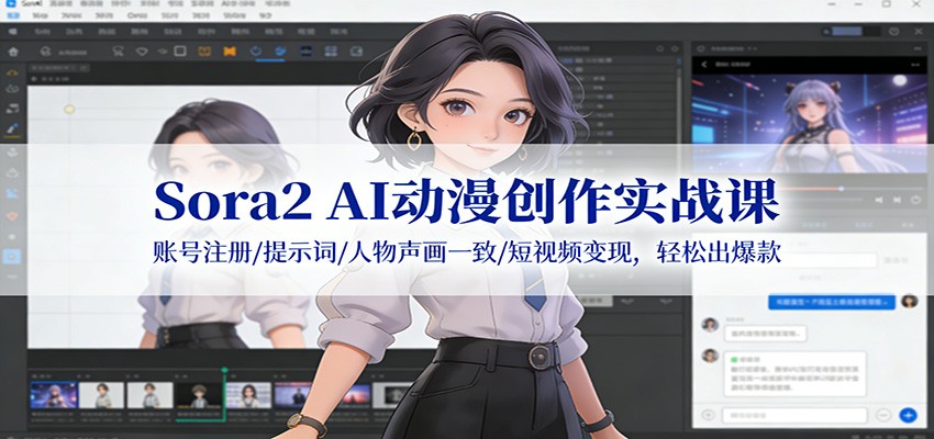 Sora2 AI动漫创作实战课：账号注册/提示词/人物声画一致/短视频变现，轻松出爆款汇创网-网创项目_汇创网_中创网_福缘网_冒泡网_网创项目平台汇创网