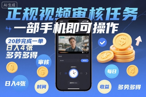 正规视频审核任务，一部手机即可操作，20秒完成一单，日入4张，多劳多得【揭秘】汇创网-网创项目_汇创网_中创网_福缘网_冒泡网_网创项目平台汇创网