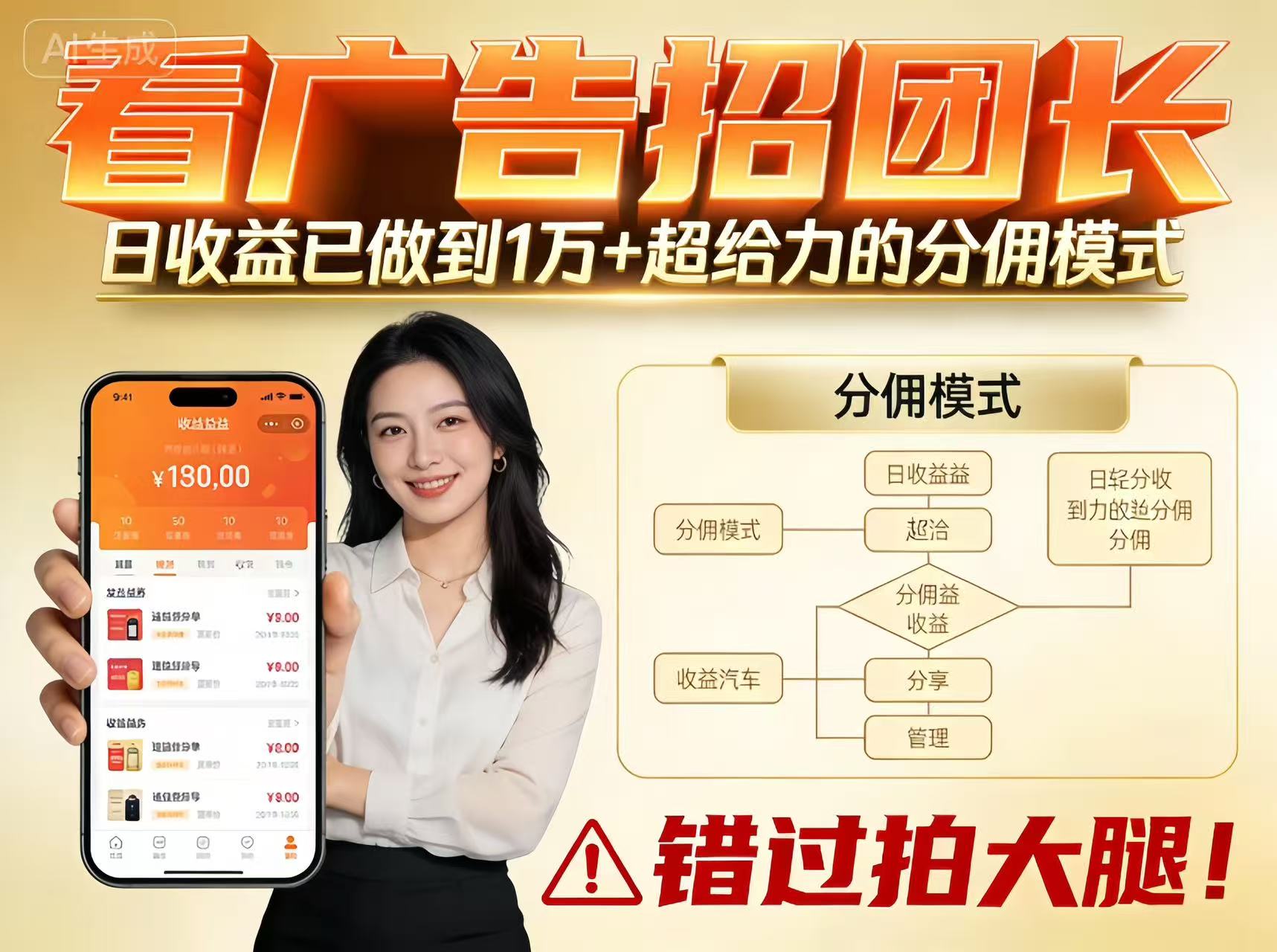 看广告招团长,团队收益已做到日入1万,分佣模式超给力,错过拍大腿汇创网-网创项目_汇创网_中创网_福缘网_冒泡网_网创项目平台汇创网