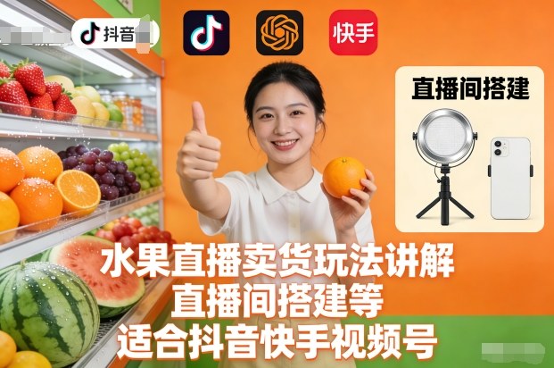 水果直播卖货玩法讲解、直播间搭建等，适合抖音快手视频号汇创网-网创项目_汇创网_中创网_福缘网_冒泡网_网创项目平台汇创网