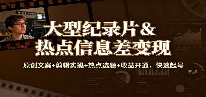 大型纪录片&热点信息差变现：原创文案+剪辑实操+热点选题+收益开通，快速起号汇创网-网创项目_汇创网_中创网_福缘网_冒泡网_网创项目平台汇创网