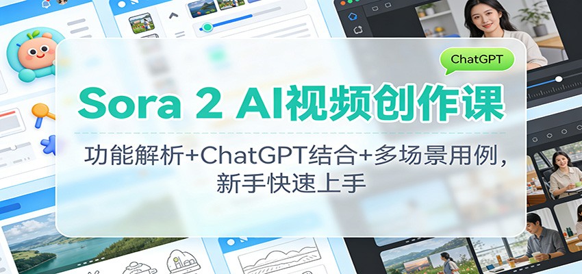 Sora 2 AI视频创作课：功能解析+ChatGPT结合+多场景用例，新手快速上手汇创网-网创项目_汇创网_中创网_福缘网_冒泡网_网创项目平台汇创网