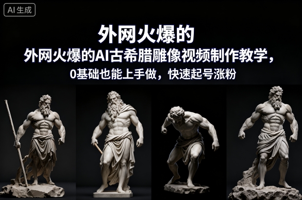 外网火爆的AI古希腊雕像视频制作教学，0基础也能上手做，快速起号涨粉汇创网-网创项目_汇创网_中创网_福缘网_冒泡网_网创项目平台汇创网