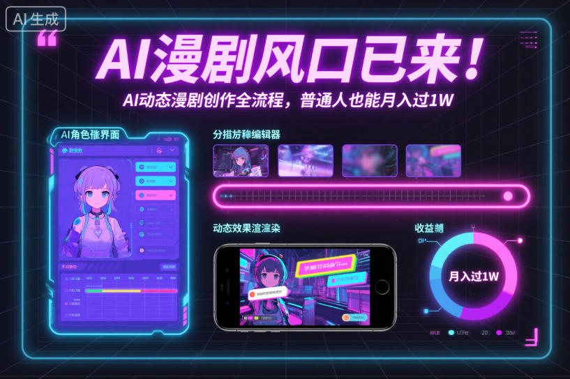 AI漫剧风口已来！AI动态漫剧创作全流程，普通人也能月入过1W汇创网-网创项目_汇创网_中创网_福缘网_冒泡网_网创项目平台汇创网