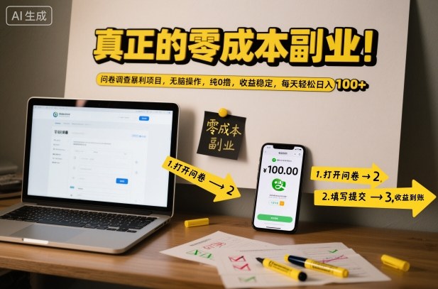 真正的零成本副业！问卷调查暴利项目，无脑操作，纯0撸，收益稳定，每天轻松日入100+【揭秘】汇创网-网创项目_汇创网_中创网_福缘网_冒泡网_网创项目平台汇创网