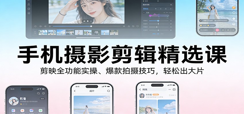 手机摄影剪辑精选课：剪映全功能实操、爆款拍摄技巧，轻松出大片汇创网-网创项目_汇创网_中创网_福缘网_冒泡网_网创项目平台汇创网