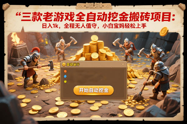 三款老游戏全自动挖金搬砖项目：日入1k，全程无人值守，小白宝妈轻松上手【揭秘】汇创网-网创项目_汇创网_中创网_福缘网_冒泡网_网创项目平台汇创网