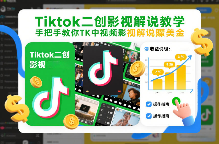 Tiktok二创影视解说教学，手把手教你TK中视频影视解说賺美金（更新26年1月）汇创网-网创项目_汇创网_中创网_福缘网_冒泡网_网创项目平台汇创网