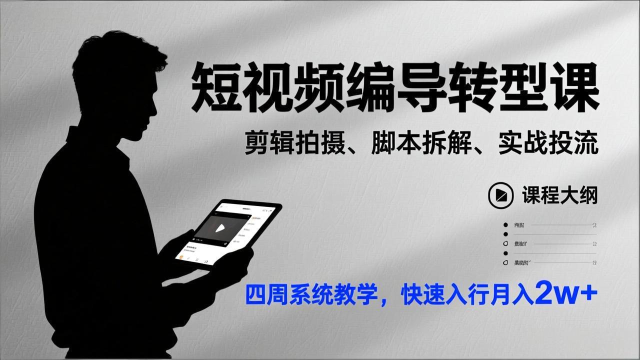 （17062期）短视频编导转型课，剪辑拍摄、脚本拆解、实战投流，四周系统教学，快速入行月入2w+汇创网-网创项目_汇创网_中创网_福缘网_冒泡网_网创项目平台汇创网