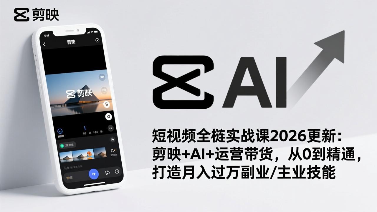 （17231期）短视频全栈实战课2026更新：剪映+AI+运营带货，从0到精通，打造月入过万副业/主业技能汇创网-网创项目_汇创网_中创网_福缘网_冒泡网_网创项目平台汇创网