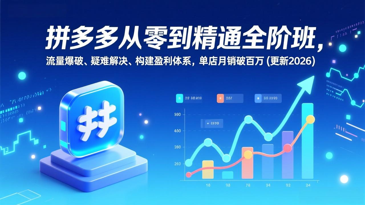 （17148期）拼多多从零到精通全阶班，流量爆破、疑难解决，构建盈利体系，单店月销破百万(更新2026)汇创网-网创项目_汇创网_中创网_福缘网_冒泡网_网创项目平台汇创网