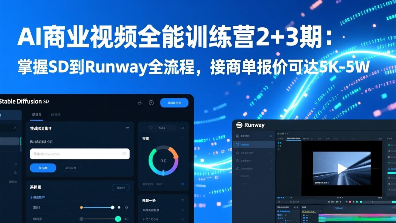 （17235期）AI商业视频全能训练营2+3期：掌握SD到Runway全流程，接商单报价可达5K-5W汇创网-网创项目_汇创网_中创网_福缘网_冒泡网_网创项目平台汇创网
