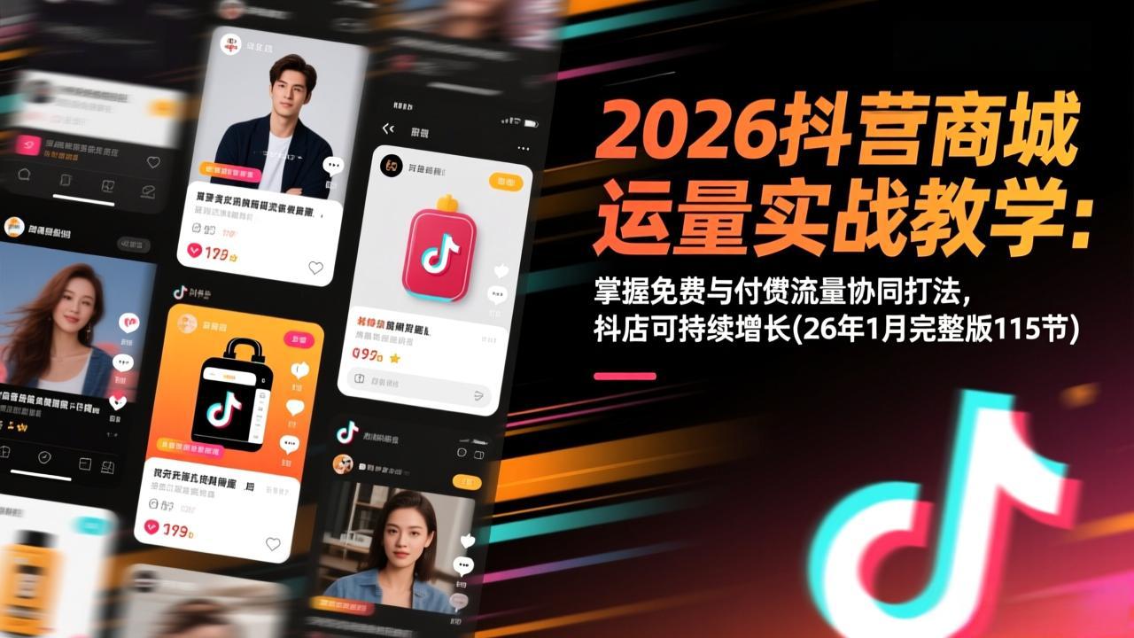 （17165期）2026抖音商城运营实战教学：掌握免费与付费流量协同打法，抖店可持续增长(26年1月完整版115节)汇创网-网创项目_汇创网_中创网_福缘网_冒泡网_网创项目平台汇创网