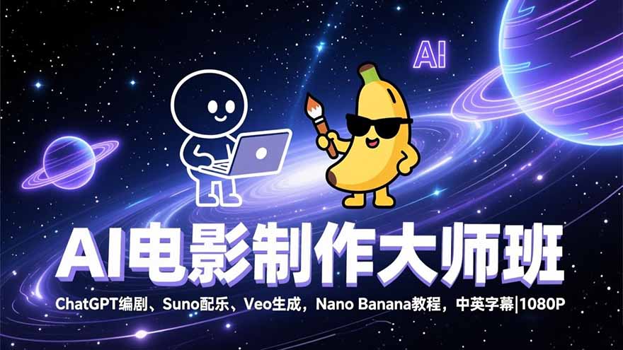 （17011期）AI电影制作大师班：ChatGPT编剧、Suno配乐、Veo生成，Nano Banana教程，中英字幕|1080P汇创网-网创项目_汇创网_中创网_福缘网_冒泡网_网创项目平台汇创网