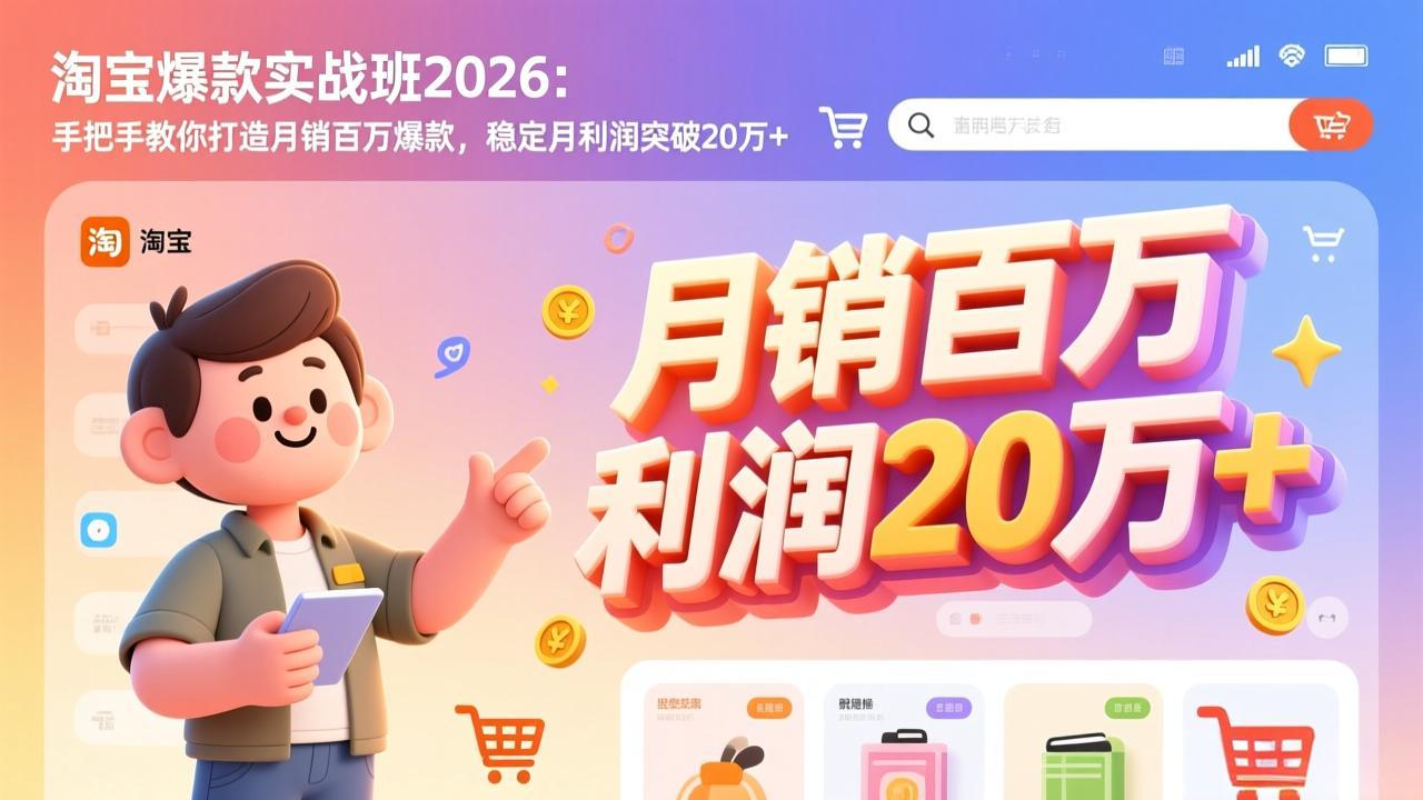 （17209期）淘宝爆款实战班2026：手把手教你打造月销百万爆款，稳定月利润突破20万+汇创网-网创项目_汇创网_中创网_福缘网_冒泡网_网创项目平台汇创网
