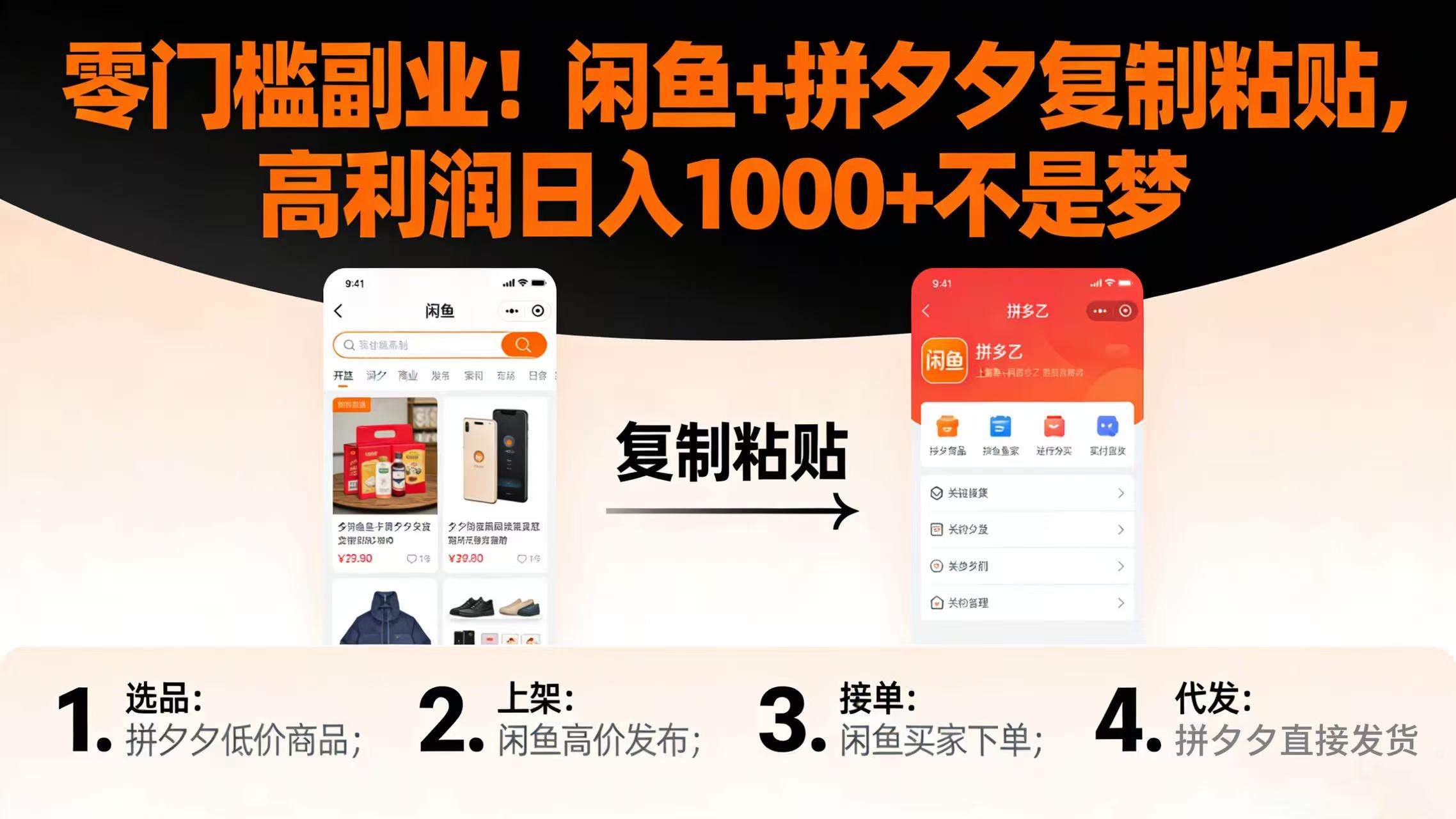 零门槛副业！闲鱼 + 拼夕夕复制粘贴，高利润日入 1000 + 不是梦汇创网-网创项目_汇创网_中创网_福缘网_冒泡网_网创项目平台汇创网