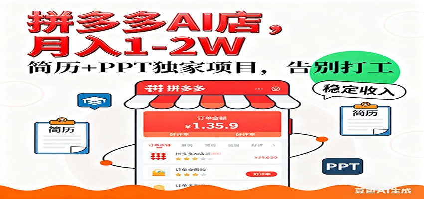 【独家】拼多多虚拟店，AI简历+PPT，单店月稳定1-2W，未来AI服务风口项目！汇创网-网创项目_汇创网_中创网_福缘网_冒泡网_网创项目平台汇创网