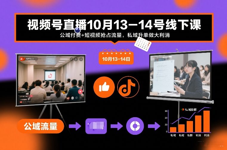视频号直播10月13-14号线下课，公域付费+短视频抢占流量，私域升单做大利消汇创网-网创项目_汇创网_中创网_福缘网_冒泡网_网创项目平台汇创网