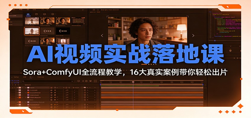 AI视频实战落地课：Sora+ComfyUI全流程教学，16大真实案例带你轻松出片汇创网-网创项目_汇创网_中创网_福缘网_冒泡网_网创项目平台汇创网