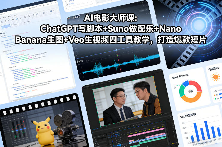 AI电影大师课：ChatGPT写脚本+Suno做配乐+Nano Banana生图+Veo生视频，打造爆款短片汇创网-网创项目_汇创网_中创网_福缘网_冒泡网_网创项目平台汇创网