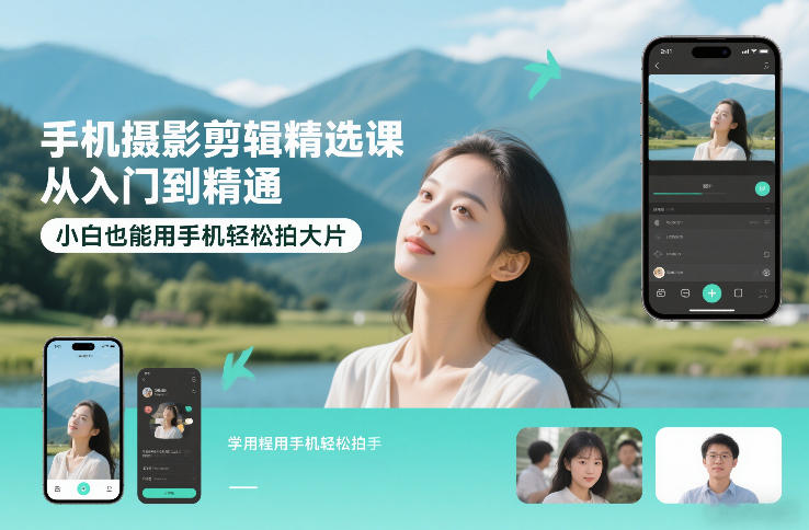 手机摄影剪辑精选课，从入门到精通，小白也能用手机轻松拍大片汇创网-网创项目_汇创网_中创网_福缘网_冒泡网_网创项目平台汇创网