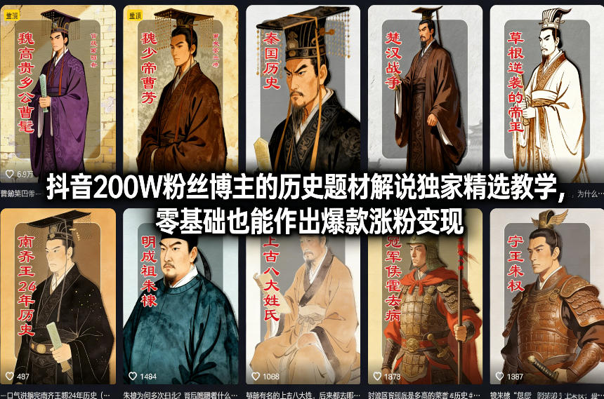 抖音200W粉丝博主的历史题材解说独家精选教学,零基础也能作出爆款涨粉变现汇创网-网创项目_汇创网_中创网_福缘网_冒泡网_网创项目平台汇创网