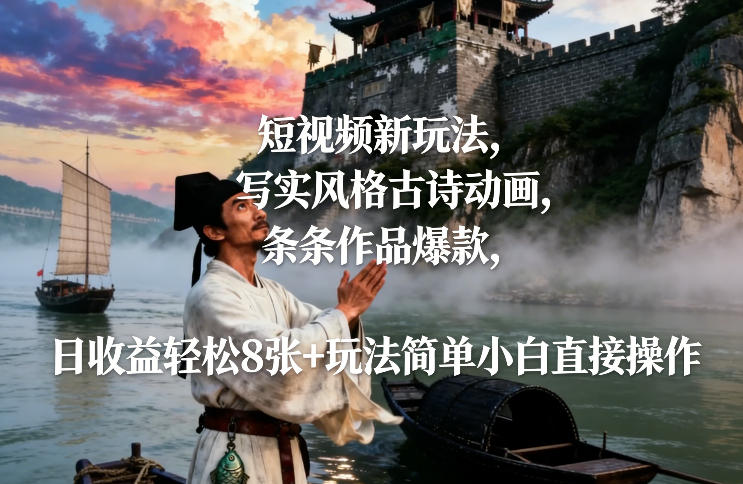 短视频新玩法，写实风格古诗动画，条条作品爆款，日收益轻松8张+玩法简单小白直接操作汇创网-网创项目_汇创网_中创网_福缘网_冒泡网_网创项目平台汇创网