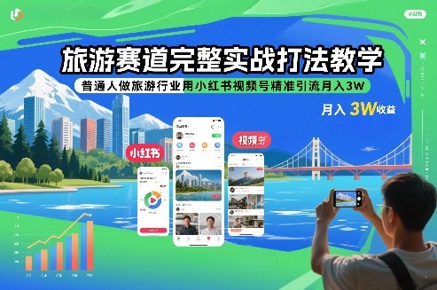 旅游赛道完整实战打法教学，普通人做旅游行业用小红书视频号精准引流月入3W汇创网-网创项目_汇创网_中创网_福缘网_冒泡网_网创项目平台汇创网