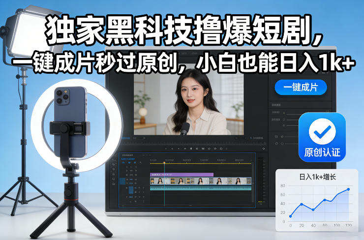 独家黑科技撸爆短剧，一键成片秒过原创，小白也能日入1k+【揭秘】汇创网-网创项目_汇创网_中创网_福缘网_冒泡网_网创项目平台汇创网