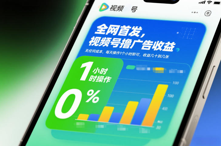 全网首发，视频号撸广告收益，无任何成本，每天操作1个小时即可，收益几十到几张汇创网-网创项目_汇创网_中创网_福缘网_冒泡网_网创项目平台汇创网