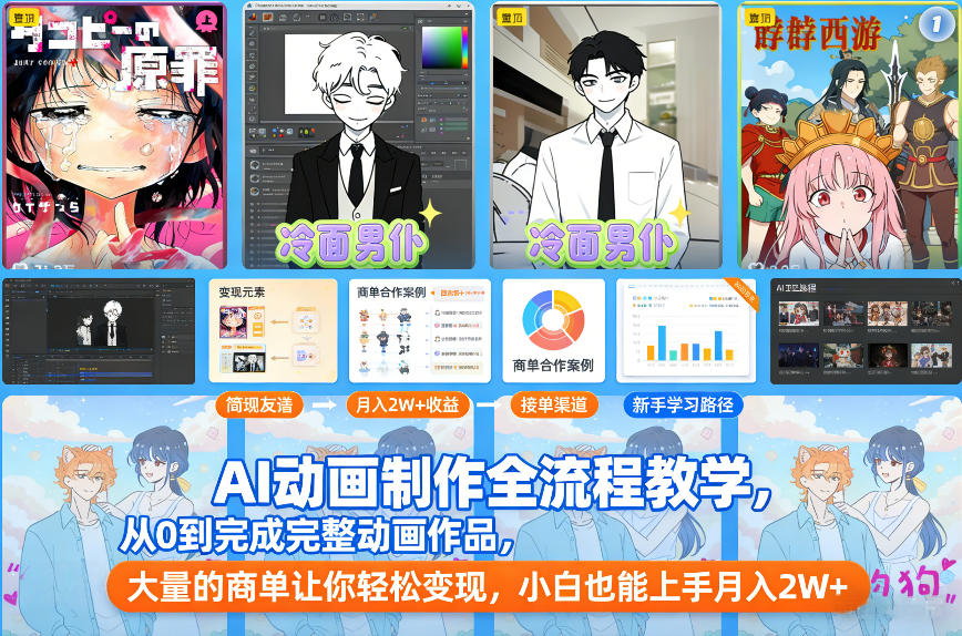 AI动画制作全流程教学，从0到完成完整动画作品，大量的商单让你轻松变现，小白也能上手月入2W+汇创网-网创项目_汇创网_中创网_福缘网_冒泡网_网创项目平台汇创网