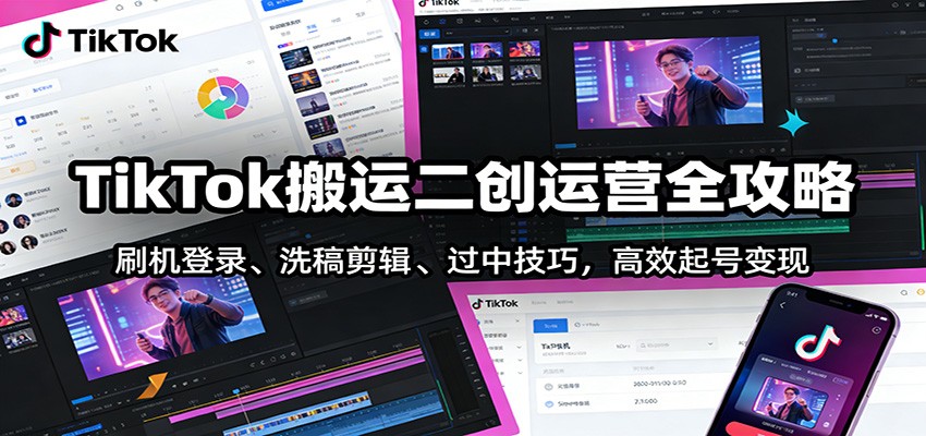 TikTok搬运二创运营全攻略：刷机登录、洗稿剪辑 、过中技巧，高效起号变现汇创网-网创项目_汇创网_中创网_福缘网_冒泡网_网创项目平台汇创网