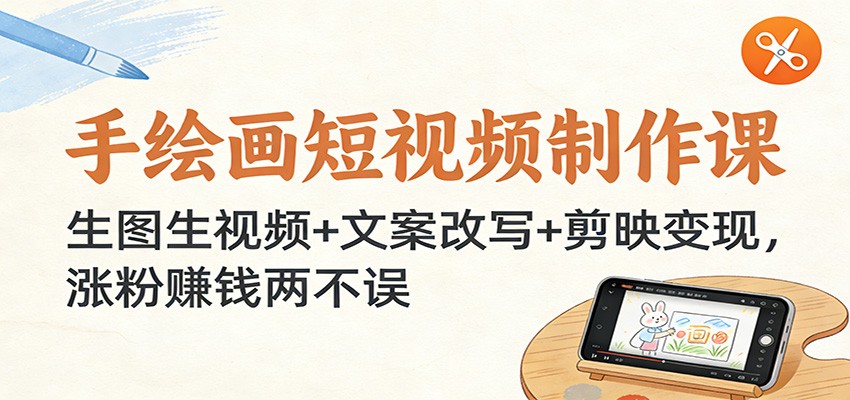 手绘画短视频制作课：生图生视频+文案改写+剪映变现，涨粉赚钱两不误汇创网-网创项目_汇创网_中创网_福缘网_冒泡网_网创项目平台汇创网