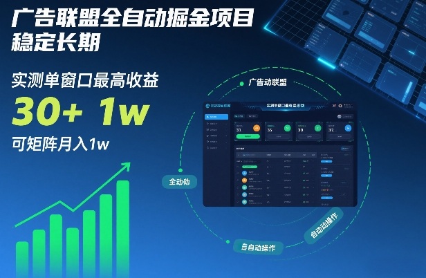 广告联盟全自动掘金项目，稳定长期，实测单窗口最高收益30+，可矩阵月入1w+【揭秘】汇创网-网创项目_汇创网_中创网_福缘网_冒泡网_网创项目平台汇创网