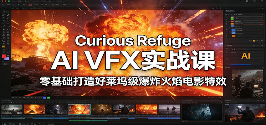 Curious Refuge AI VFX实战课，零基础打造好莱坞级爆炸火焰电影特效汇创网-网创项目_汇创网_中创网_福缘网_冒泡网_网创项目平台汇创网