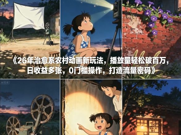 26年治愈系农村动画新玩法，播放量轻松破百万，日收益多张，0门槛操作，打造流量密码汇创网-网创项目_汇创网_中创网_福缘网_冒泡网_网创项目平台汇创网