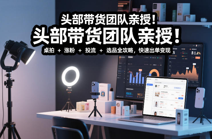 头部带货团队亲授！专业短视频实拍带货课：桌拍+涨粉+投流+选品全攻略，快速出单变现，月入2w+汇创网-网创项目_汇创网_中创网_福缘网_冒泡网_网创项目平台汇创网