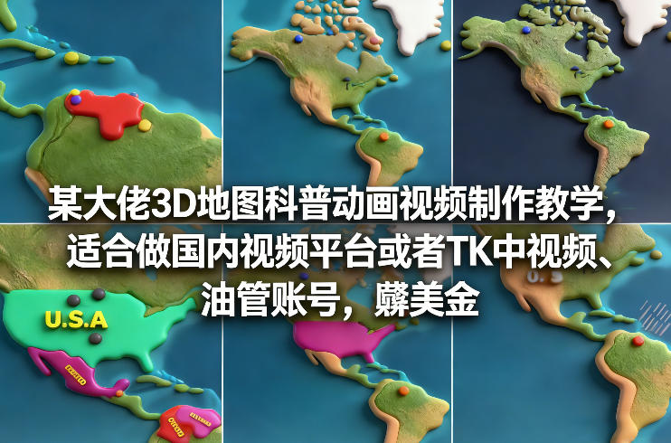 某大佬3D地图科普动画视频制作教学，适合做国内视频平台或者TK中视频、油管账号，賺美金汇创网-网创项目_汇创网_中创网_福缘网_冒泡网_网创项目平台汇创网