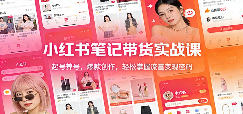 小红书笔记带货实战课：起号养号，爆款创作，轻松掌握流量变现密码汇创网-网创项目_汇创网_中创网_福缘网_冒泡网_网创项目平台汇创网