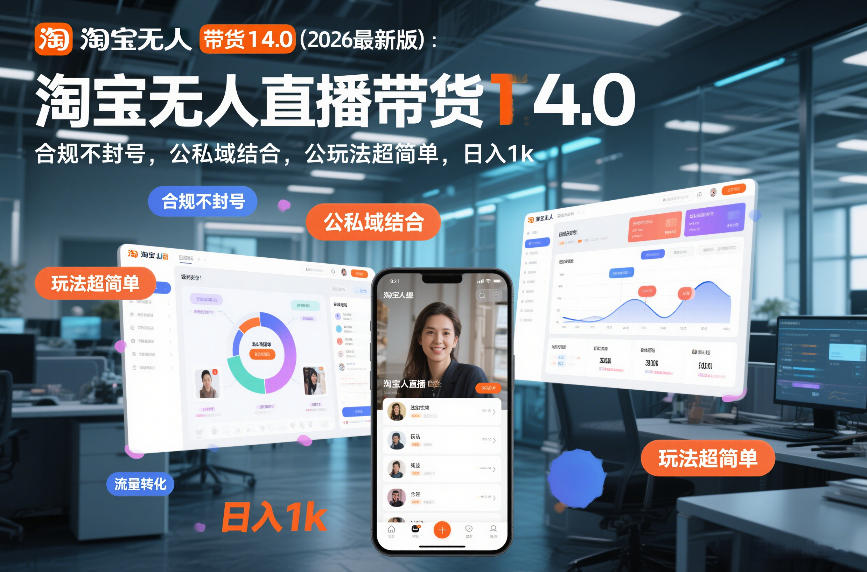 淘宝无人直播带货14.0（2026最新版）：合规不封号，公私域结合，玩法超简单，日入1k+【揭秘】汇创网-网创项目_汇创网_中创网_福缘网_冒泡网_网创项目平台汇创网