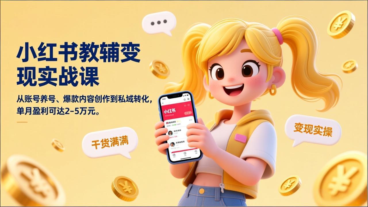 （17334期）小红书教辅变现实战课，从账号养号、爆款内容创作到私域转化，单月盈利可达2-5万元汇创网-网创项目_汇创网_中创网_福缘网_冒泡网_网创项目平台汇创网