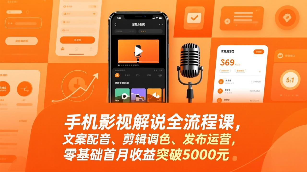 （17391期）手机影视解说全流程课，文案配音、剪辑调色、发布运营，零基础首月收益突破5000元汇创网-网创项目_汇创网_中创网_福缘网_冒泡网_网创项目平台汇创网