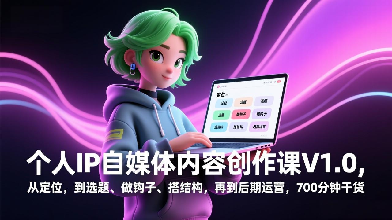 （17331期）个人IP自媒体内容创作课V1.0，从定位，到选题、做钩子、搭结构，再到后期运营，700分钟干货汇创网-网创项目_汇创网_中创网_福缘网_冒泡网_网创项目平台汇创网