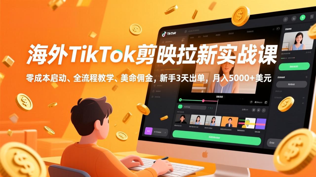 （17340期）海外TikTok剪映拉新实战课，零成本启动、全流程教学、美金佣金，新手3天出单，月入5000+美元汇创网-网创项目_汇创网_中创网_福缘网_冒泡网_网创项目平台汇创网