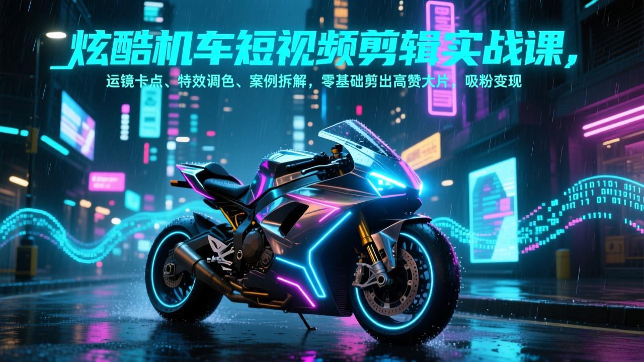(17304期)炫酷机车短视频剪辑实战课,运镜卡点、特效调色、案例拆解,零基础剪出高赞大片,吸粉变现汇创网-网创项目_汇创网_中创网_福缘网_冒泡网_网创项目平台汇创网