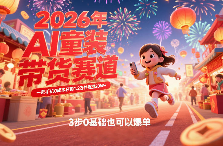 AI童装新春带货赛道，一部手机0成本狂销1.2万件喜提20W+，3步0基础也可以爆单汇创网-网创项目_汇创网_中创网_福缘网_冒泡网_网创项目平台汇创网